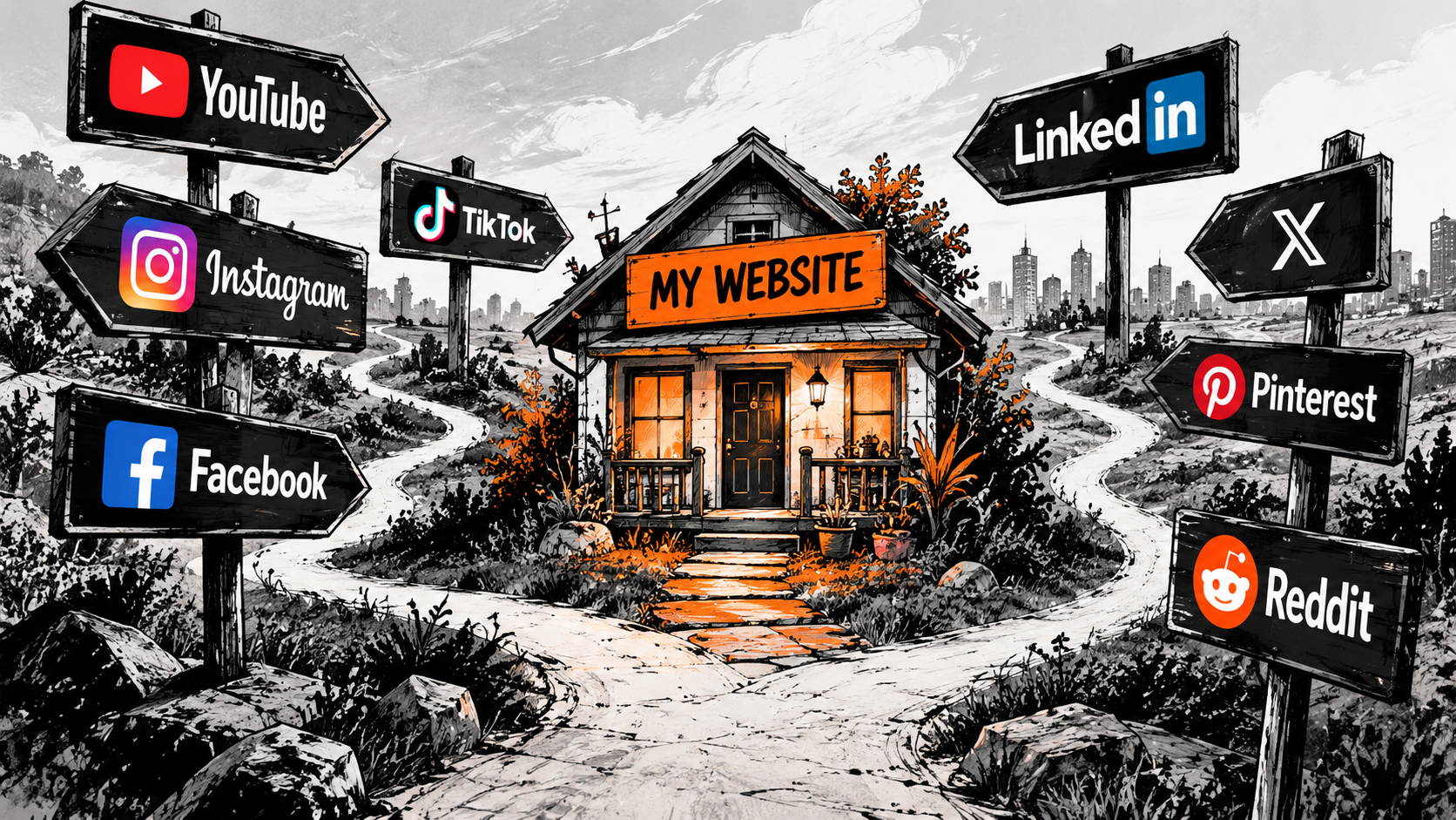 Personal website surrounded by social media platforms